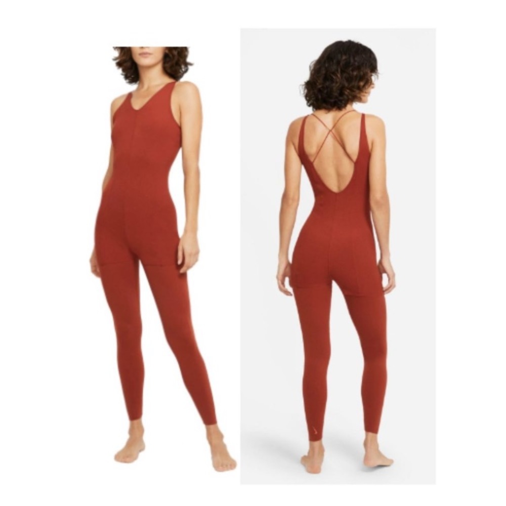 Women Nike Yoga Luxe Layered 7/8 Jumpsuit-Rugged Orange Dri-FIT